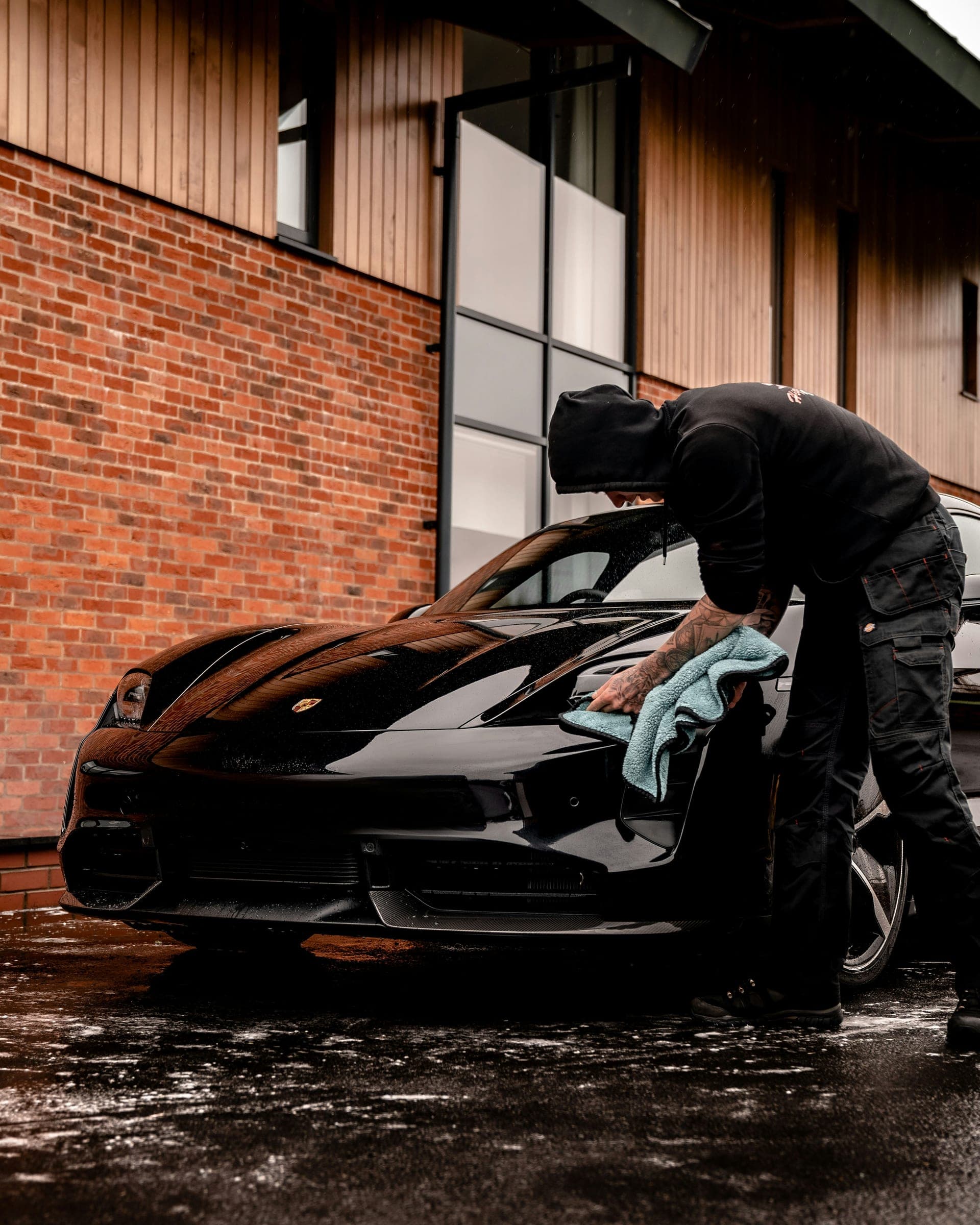 Black Porsche hand-washed and hand-finished to a deep, glossy shine